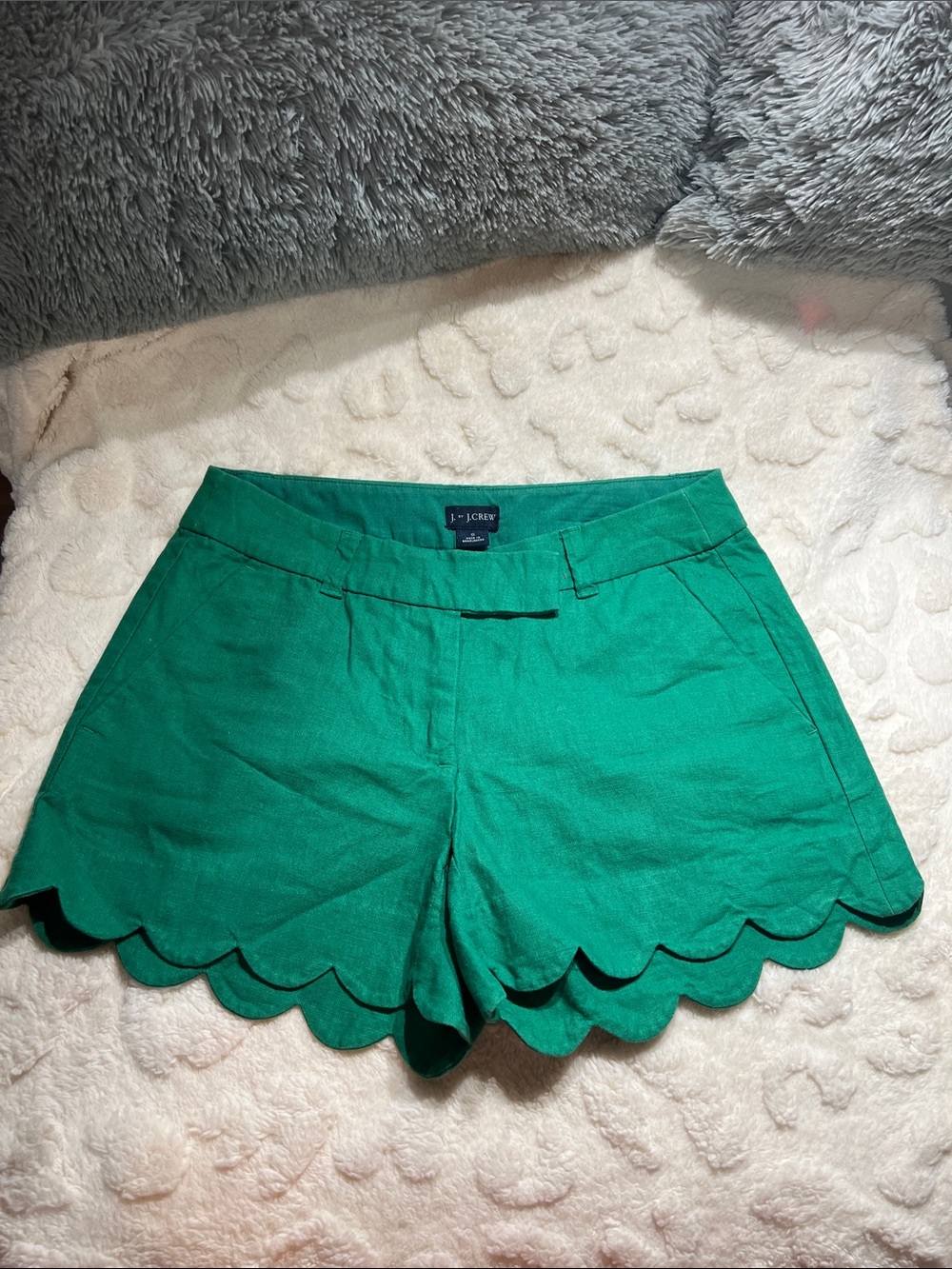 J. Crew Emerald Green Scallop-Hem Mid-Rise Waist Women’s Shorts Size 0